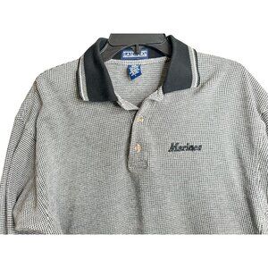 Marines Embroidered Polo Shirt Houndstooth Pattern Blue White Size L